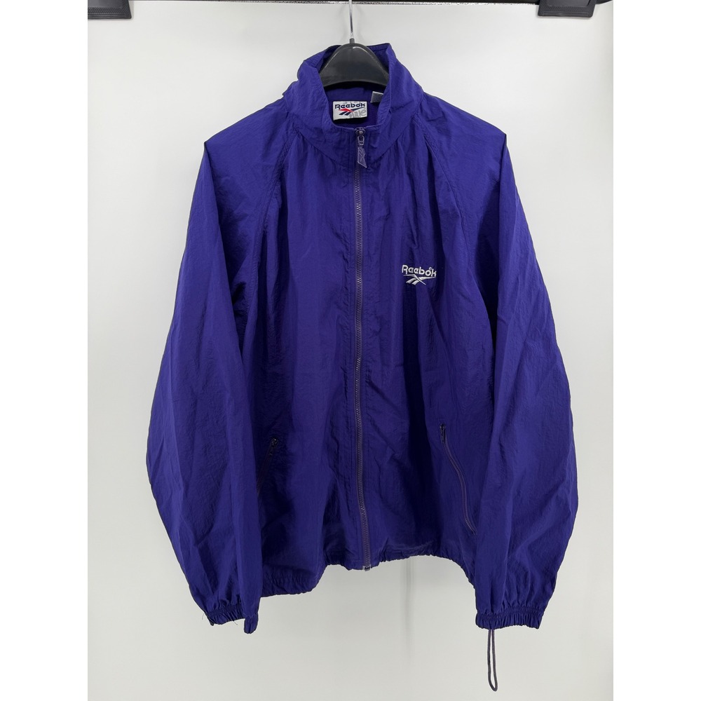 Vintage Reebok Windbreaker Jacket Mens Large Purple Full Zip Nylon Vector Logo - Picture 1 of 4